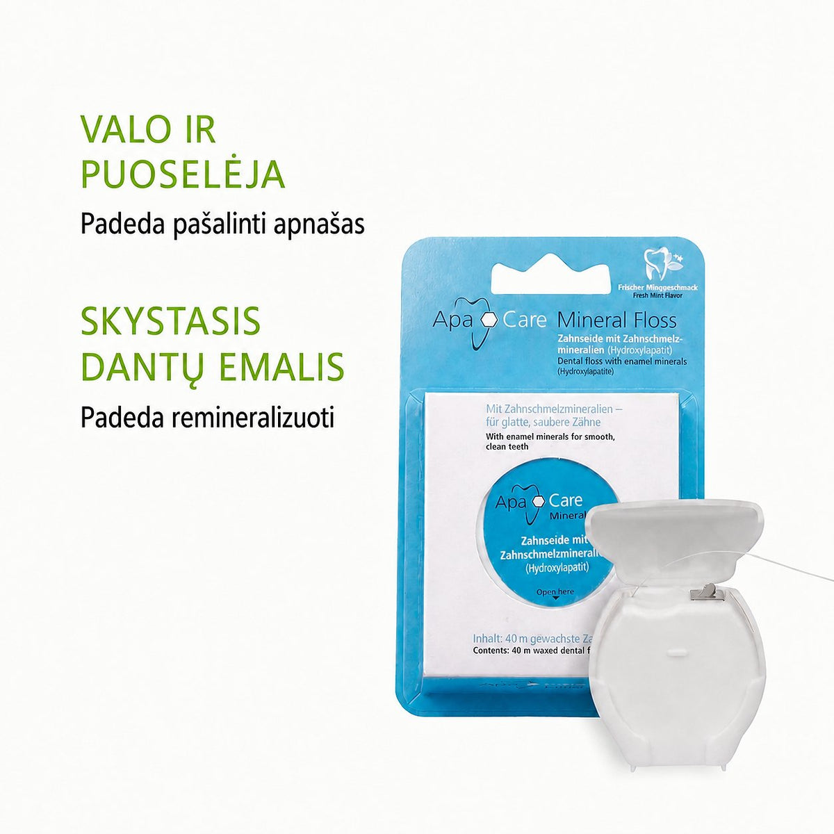 ApaCare Mineral Floss dantų siūlas, 40 m