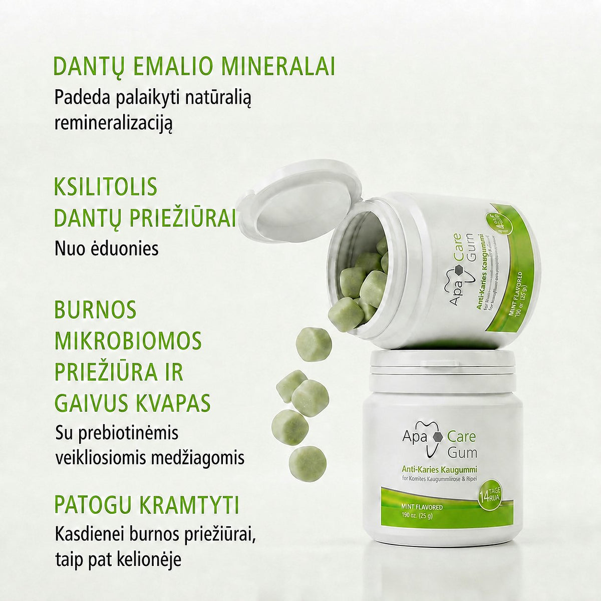 ApaCare Gum kramtomoji guma, 45 dražės (86 g)