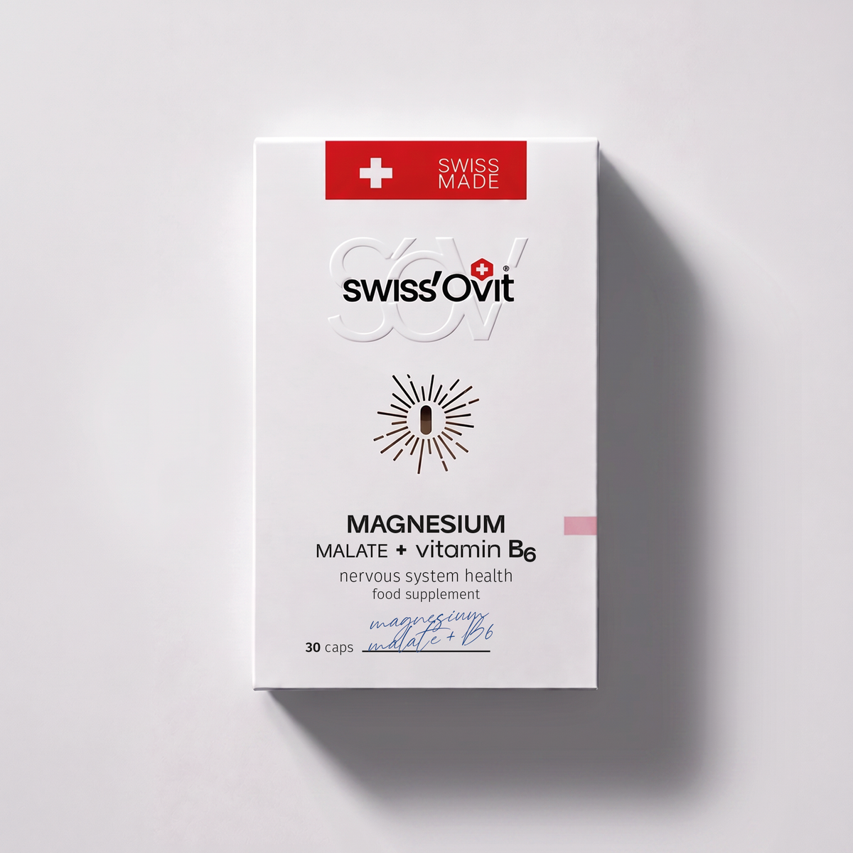 SwissOvit Magnio malatas + vitaminas B6, 30 kapsulių