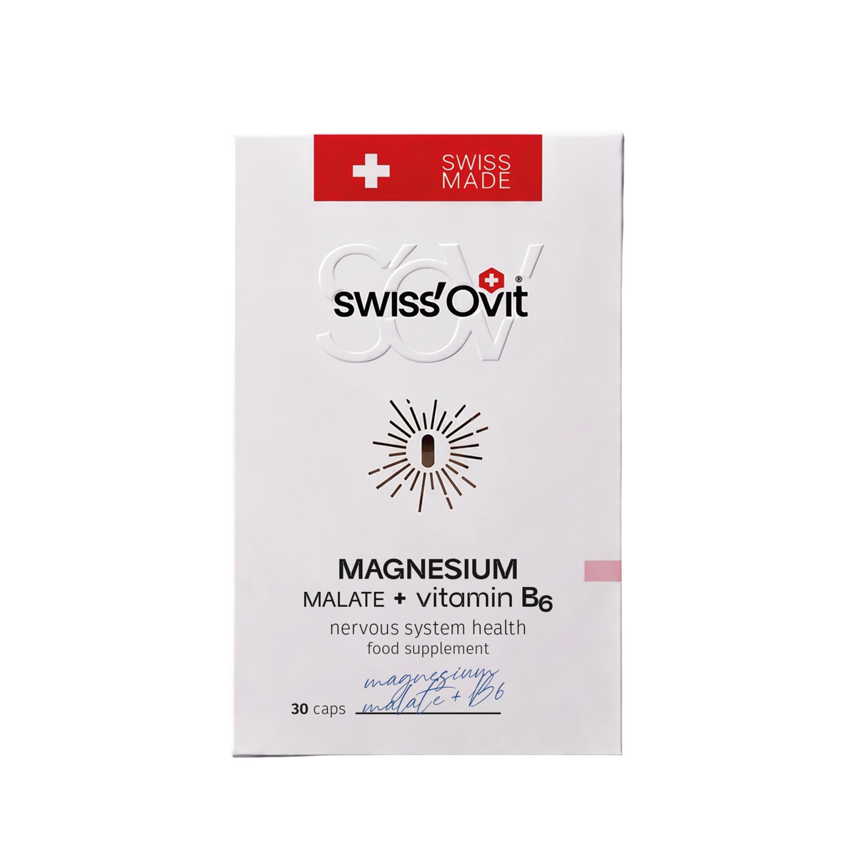 SwissOvit Magnio malatas + vitaminas B6, 30 kapsulių