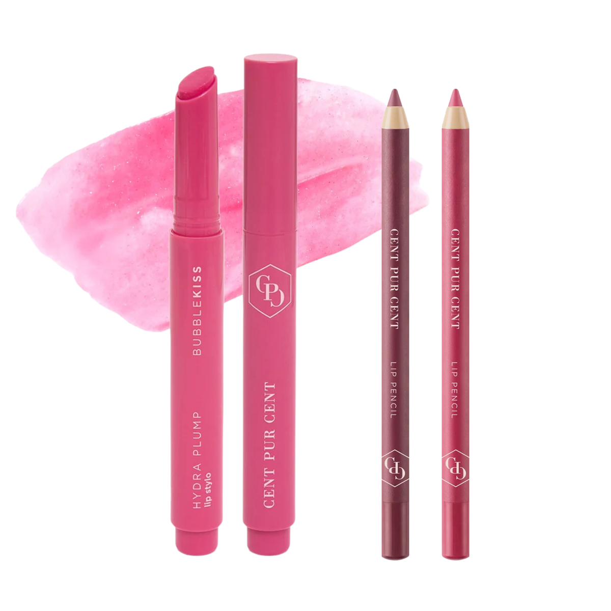 Cent Pur Cent Lūpų Rinkinys | Lūpų Dažai BubbleKiss + Pieštukai Nude Mauve ir Nude Hot Pink