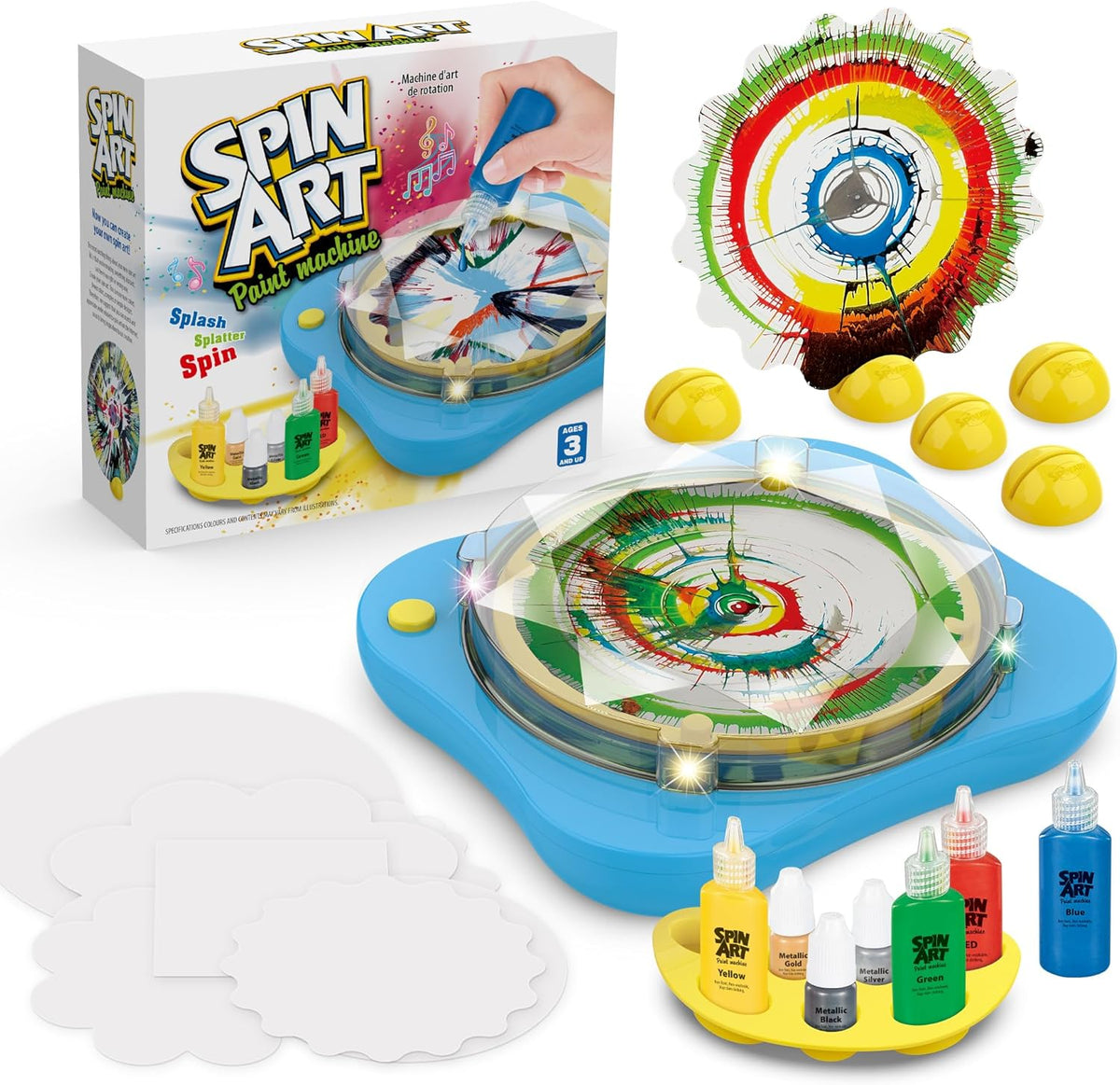 Kūrybinis Spin Art piešimo rinkinys su besisukančia piešimo mašina LED šviesomis ir muzika