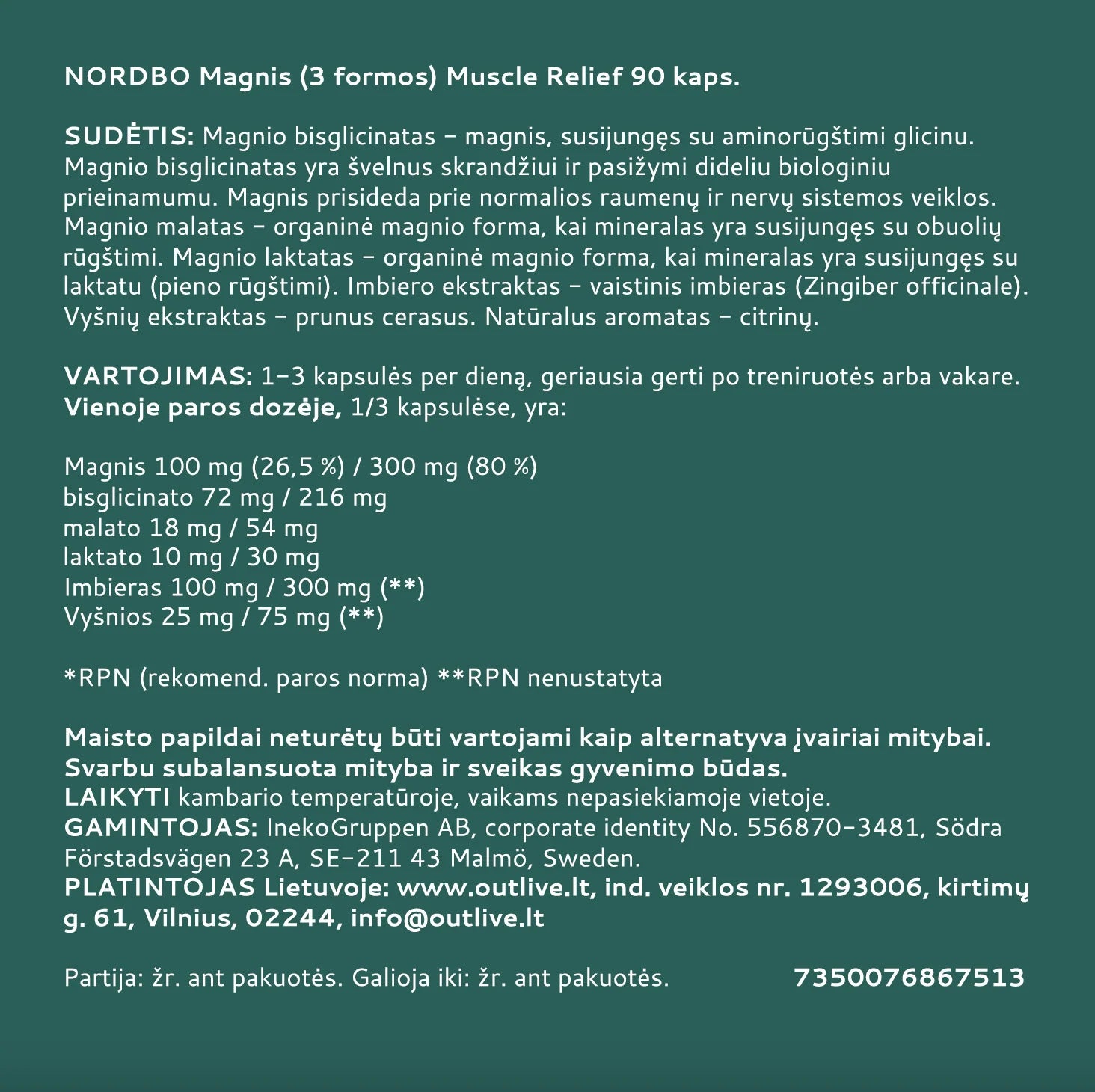 Magnis (3 formos) Muscle Relief energijai ir nervų sistemai 90kaps.