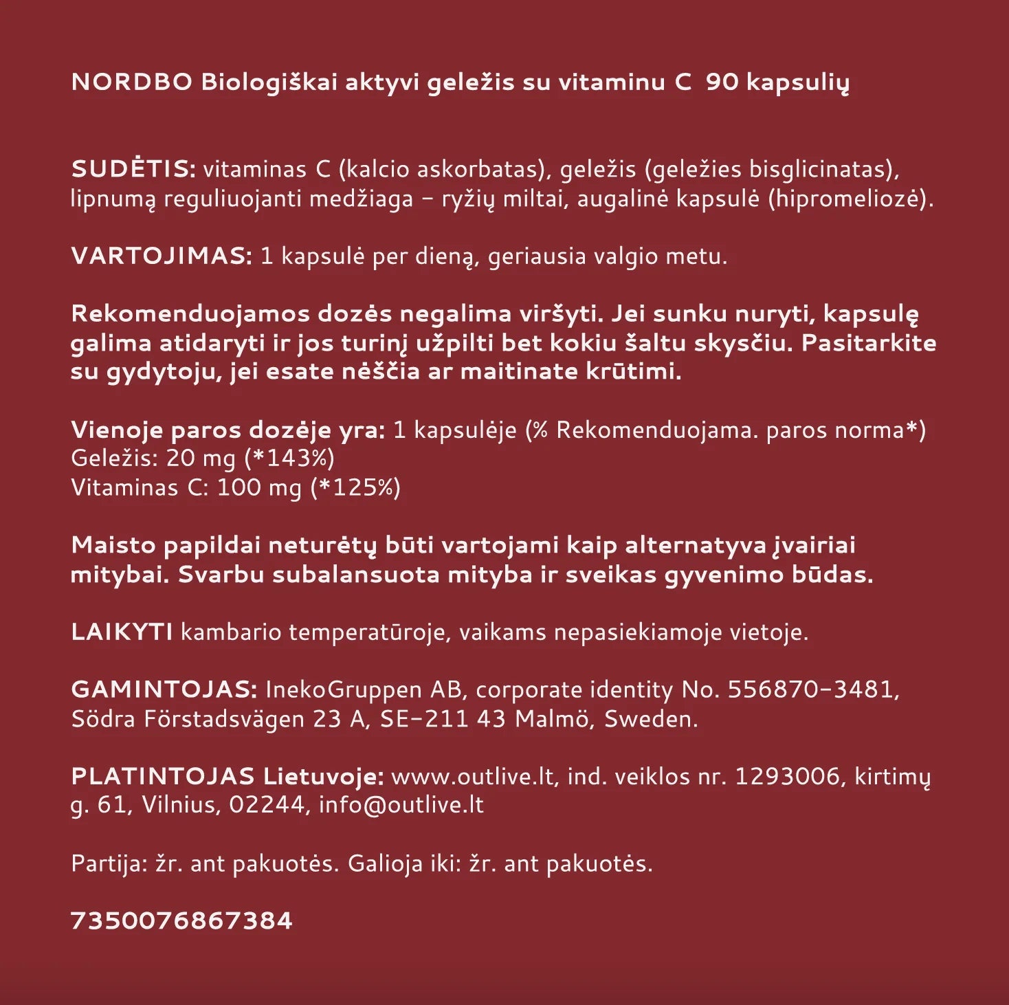 NORDBO Biologiškai aktyvi švelni skrandžiui geležis su vitaminu C 90kaps