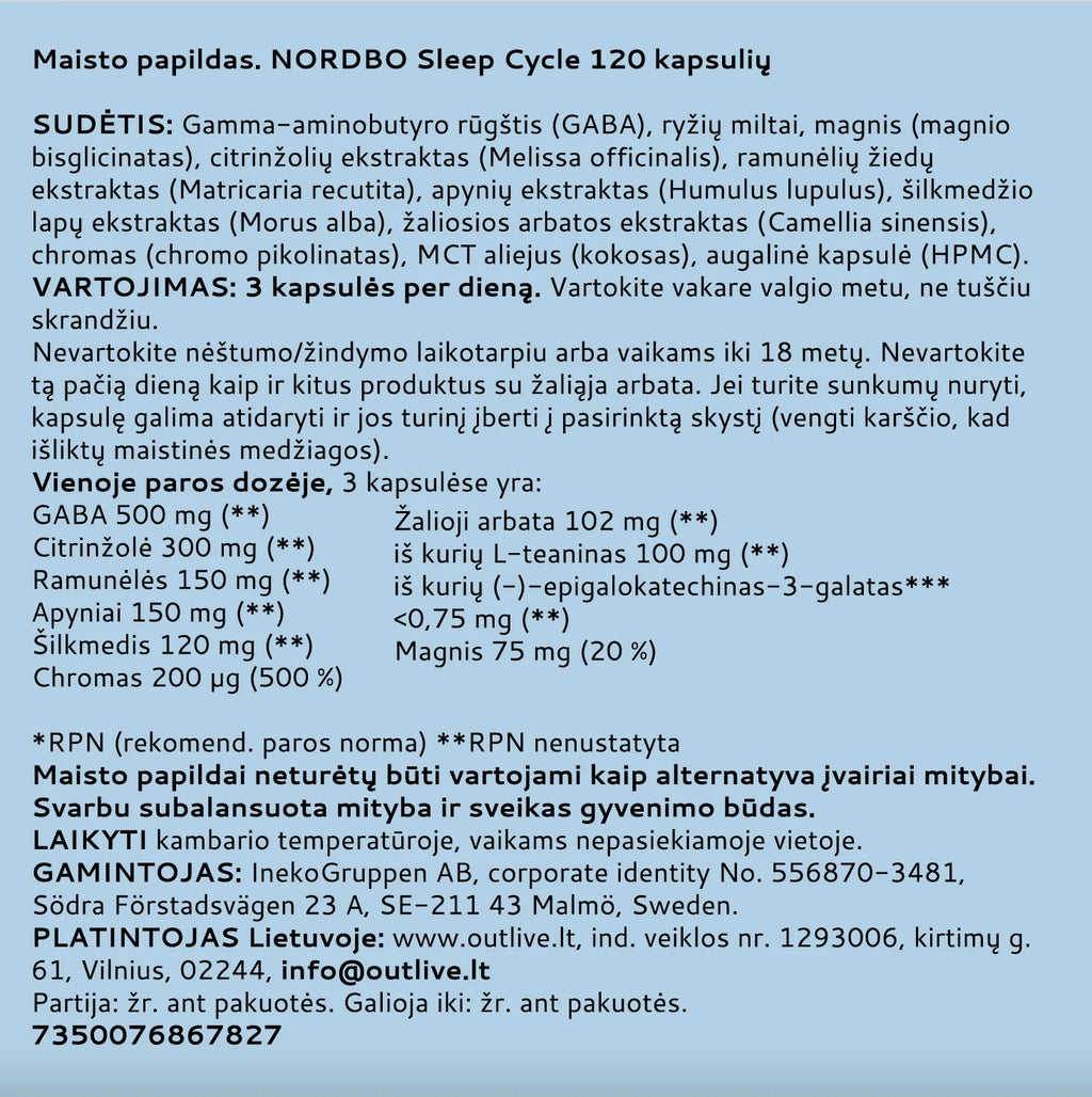 NORDBO Sleep Cycle For sleep quality 120caps