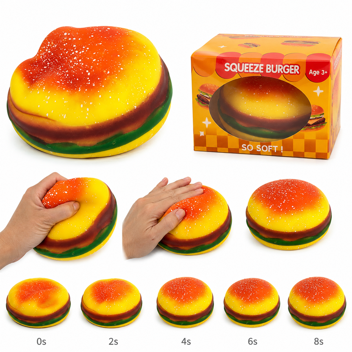 Squishy burgeris XL dydis 17 cm plotis
