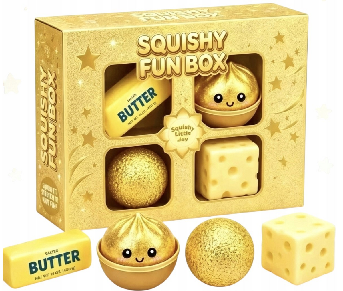 Squishy fun box rinkinys koldūnas sviestas sūris kamuoliukas