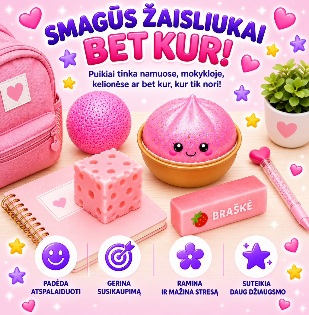 Squishy fun box rinkinys rožinis koldūnas sviestas sūris kamuoliukas